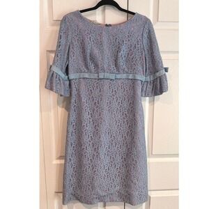 Vintage Francis Gale 50s Periwinkle & Pink Party Dress Lace Bows Flutter Sleeves